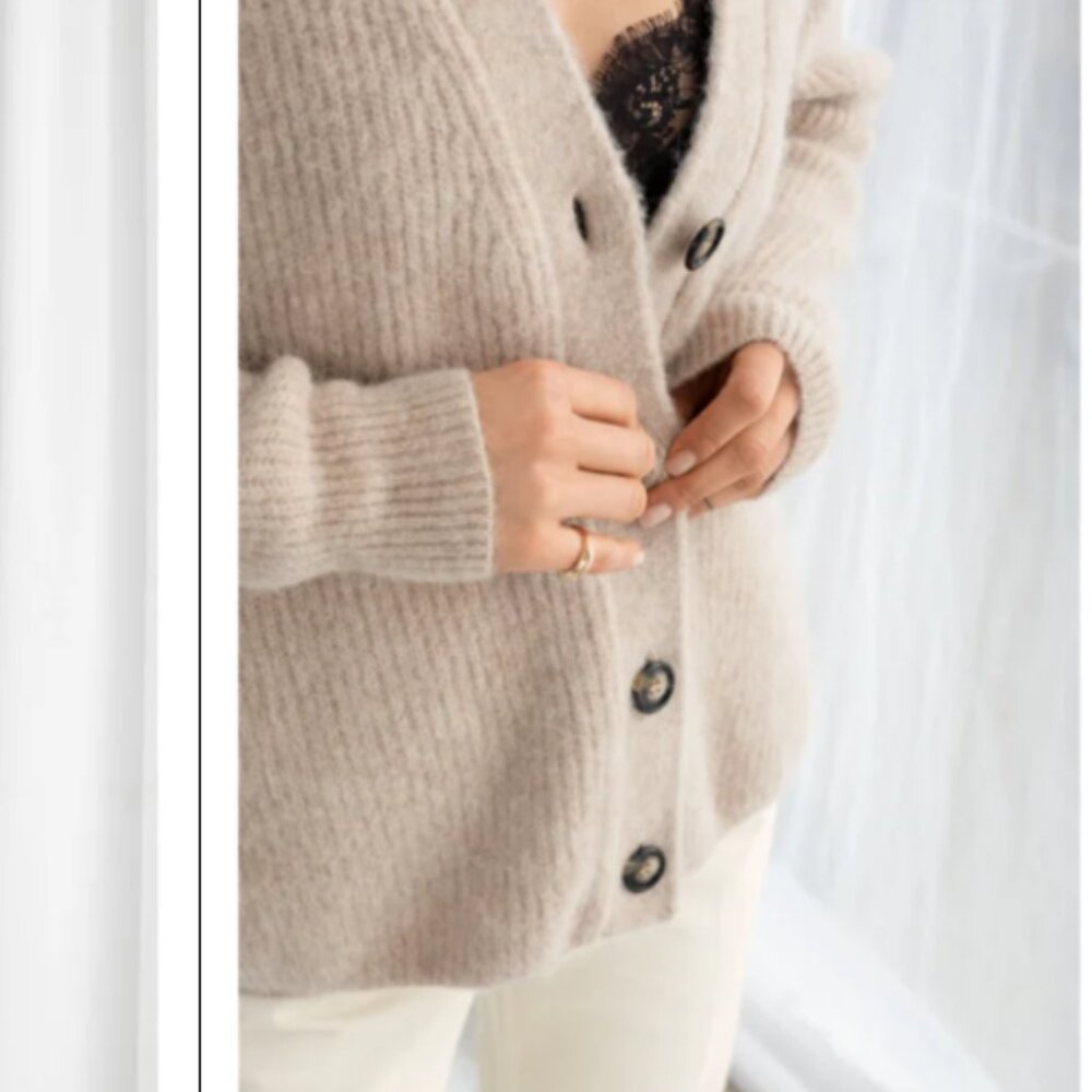 & other stories - Oversized Alpaca Blend Cardigan | Size Small | Beige Champagne - Picture 10 of 12